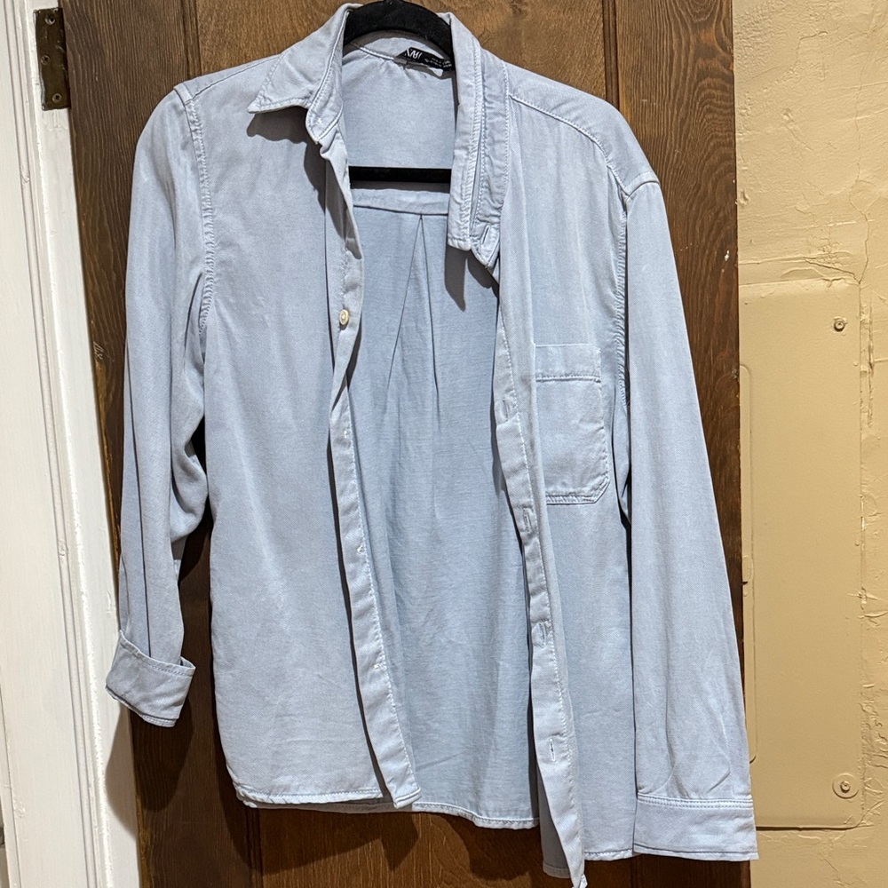 Zara Men's Soft Blue Shirt Jacket